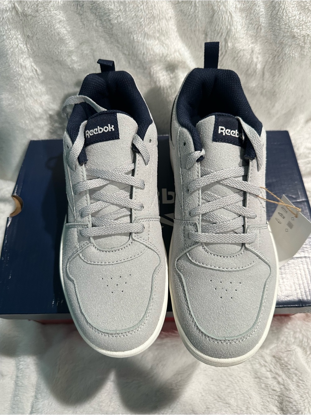 Reebok Classic Light Gray & Navy Suede Sneakers